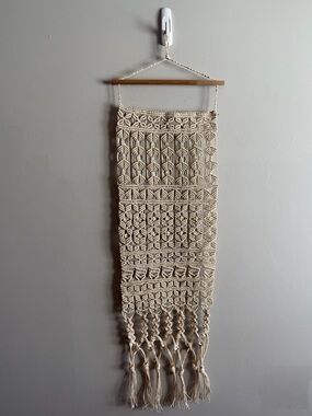 Vintage Macramé Wall Hanging Boho Cotton Fiber Art Tapestry